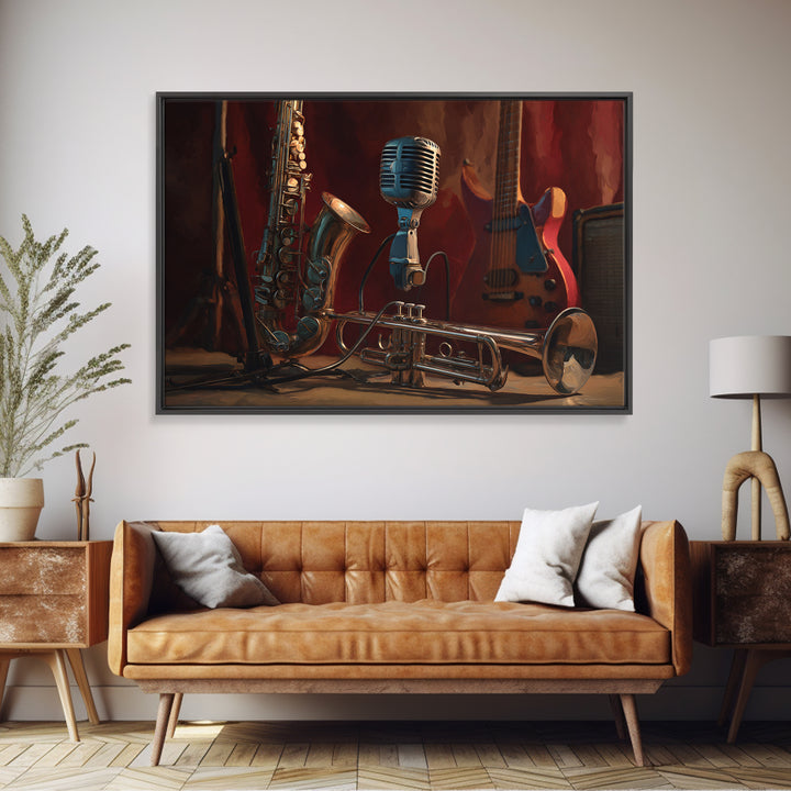 Jazz Trumpet and Microphone Still Life Canvas Print, Recording Studio Art, Music Poster, Studio Decor, Fine Art, Analog, RSA-3x2-11