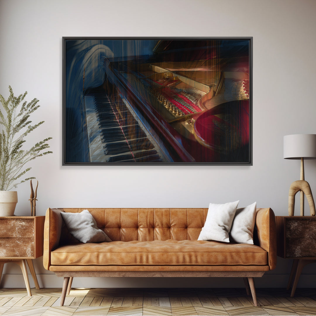 Piano Keys Fading into Shadow Framed Canvas Print, Recording Studio Art, Retro Wall Art, Studio Decor, Fine Art, Analog, RSA-3x2-36