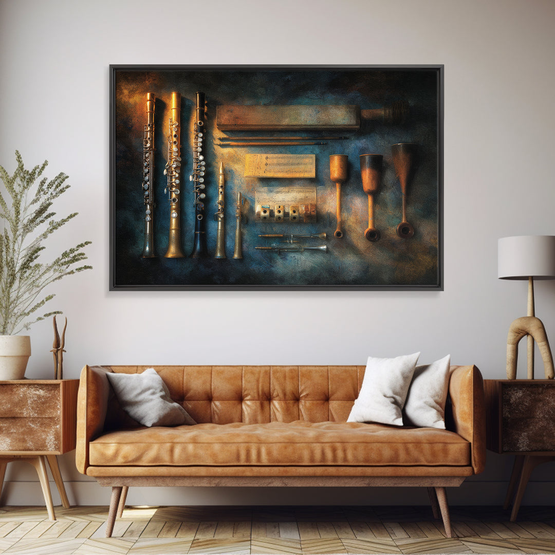 Conductor Baton and Sheet Shapes Without Text Canvas Print, Recording Studio Art, Retro Wall Art, Studio Decor, Analog, RSA-3x2-46