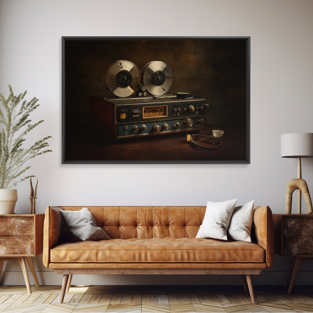 Reel to Reel Tape Machine Framed Canvas Print, Recording Studio Art, Kids Room Art, Studio Decor, Analog, Guitar Wall Art, RSA-3x2-78