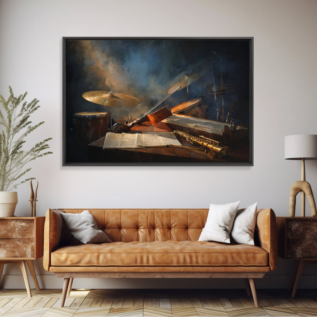 Conductor Baton and Sheet Shapes Without Text Canvas Print, Recording Studio Art, Unique Home Decor, Studio Decor, Analog, RSA-3x2-94