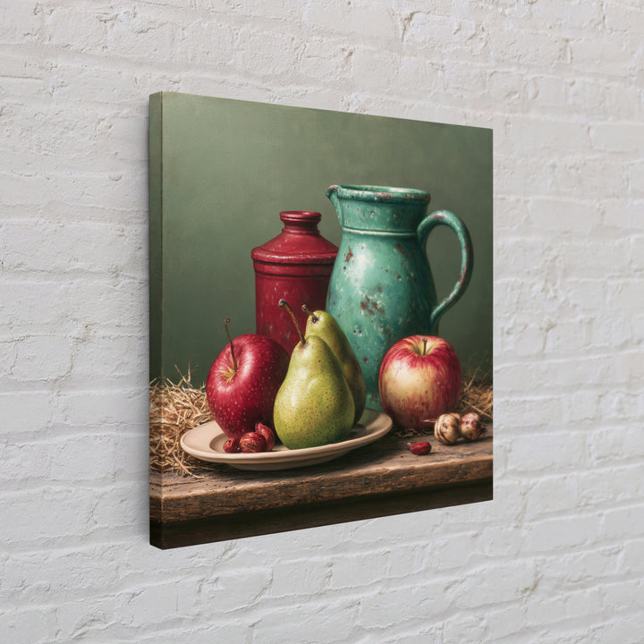Rustic Pear and Apple Still Life Framed Canvas Print, Rustic Art, Landscape Wall Art, Farmhouse Decor, Fine Art, Rustic, RUS-1x1-21