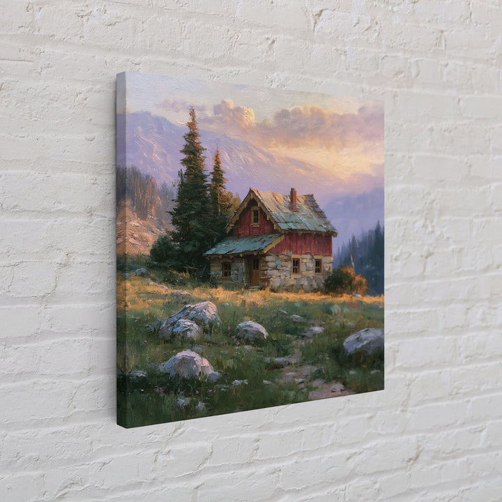 Mountain Cabin Landscape Canvas Print, Rustic Art, Wood Wall Art, Farmhouse Decor, Fine Art, Rustic, Eclectic Wall Art, RUS-1x1-3