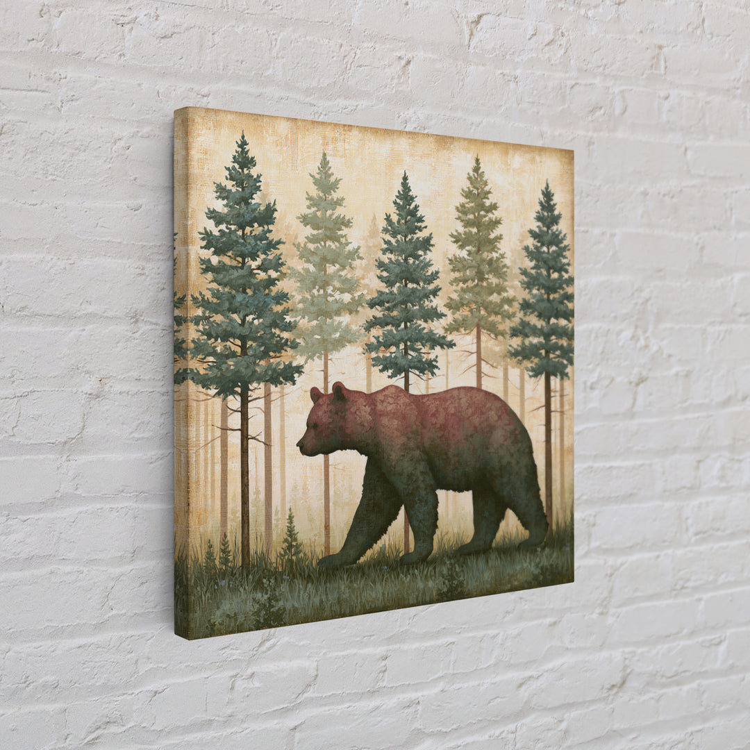 Bear Silhouette Among Pine Trees Canvas Print, Rustic Art, 3d Wall Art, Farmhouse Decor, Fine Art, Rustic, Living Room Art, RUS-1x1-31