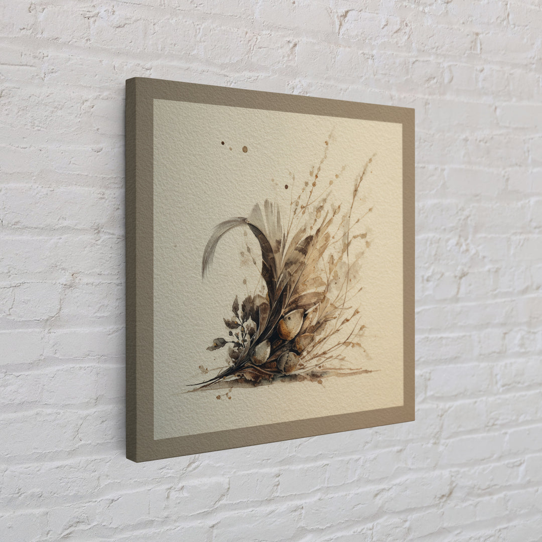 Pheasant Feathers and Acorns Arrangement Framed Canvas Print, Rustic Art, Luxury Decor, Farmhouse Decor, Fine Art, Rustic, RUS-1x1-40