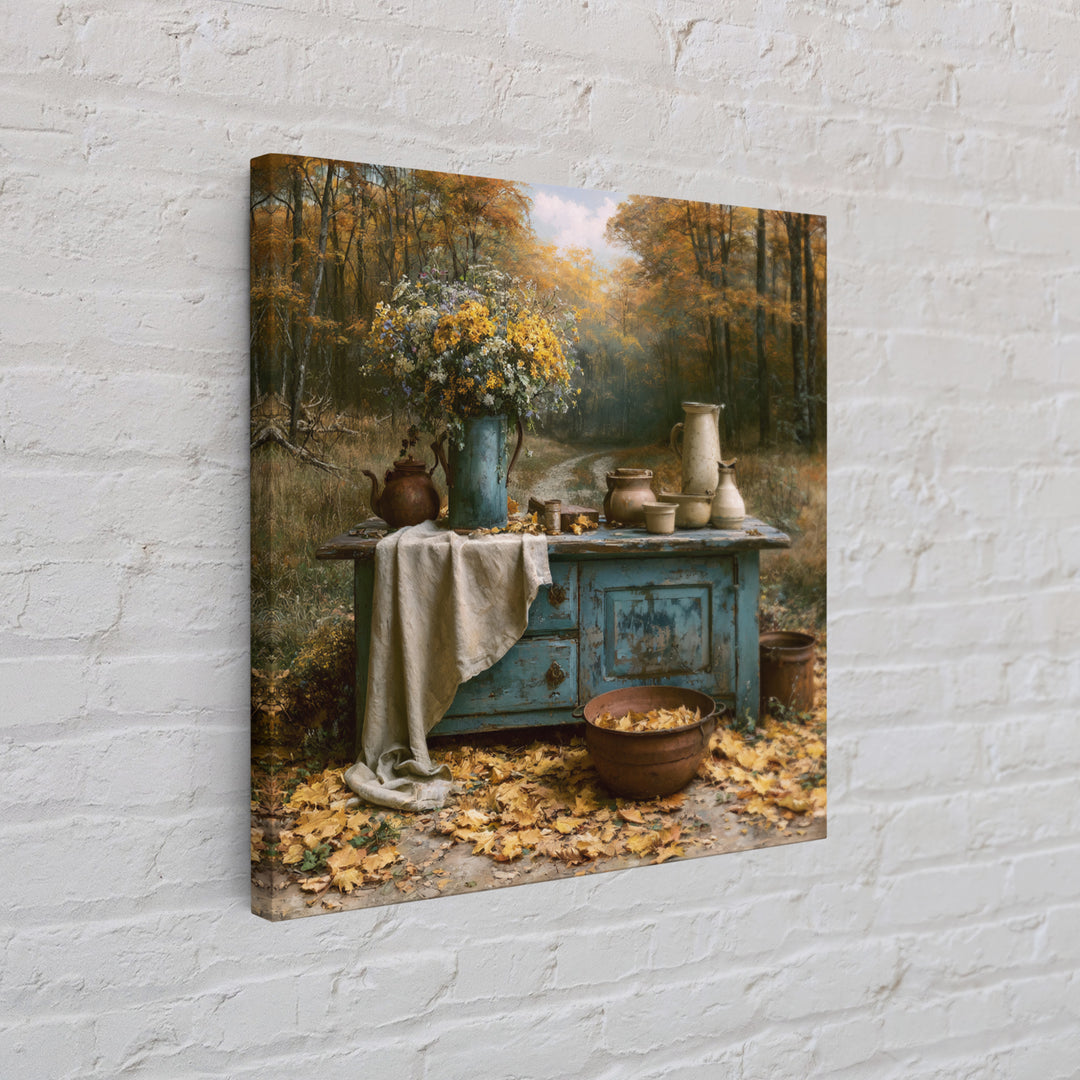 Forest Path with Golden Autumn Leaves Framed Canvas Print, Rustic Art, Eclectic Wall Art, Farmhouse Decor, Fine Art, Rustic, RUS-1x1-42