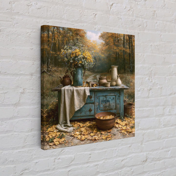 Forest Path with Golden Autumn Leaves Framed Canvas Print, Rustic Art, Eclectic Wall Art, Farmhouse Decor, Fine Art, Rustic, RUS-1x1-42