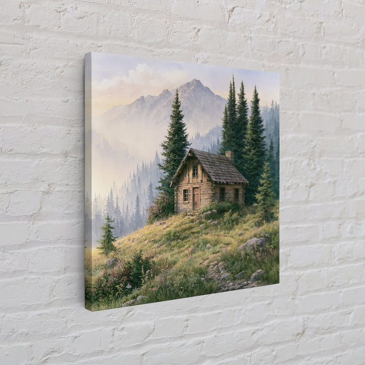 Mountain Cabin Landscape Framed Canvas Print, Rustic Art, Landscape Art, Farmhouse Decor, Fine Art, Rustic, Room Decor, RUS-1x1-51