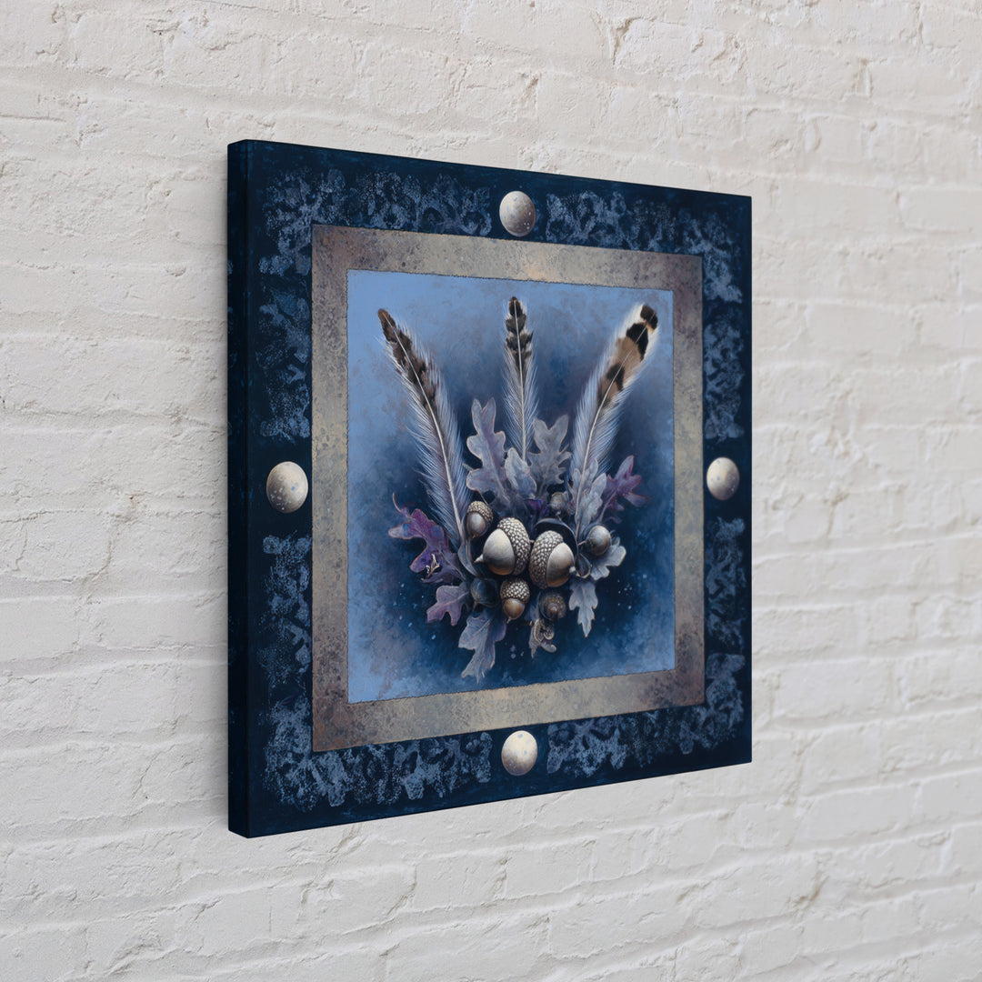 Pheasant Feathers and Acorns Arrangement Framed Canvas Print, Rustic Art, Textured Painting, Farmhouse Decor, Fine Art, Rustic, RUS-1x1-88