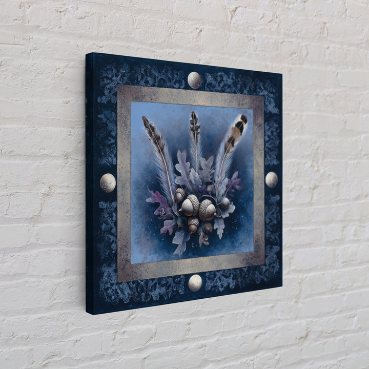 Pheasant Feathers and Acorns Arrangement Framed Canvas Print, Rustic Art, Textured Painting, Farmhouse Decor, Fine Art, Rustic, RUS-1x1-88
