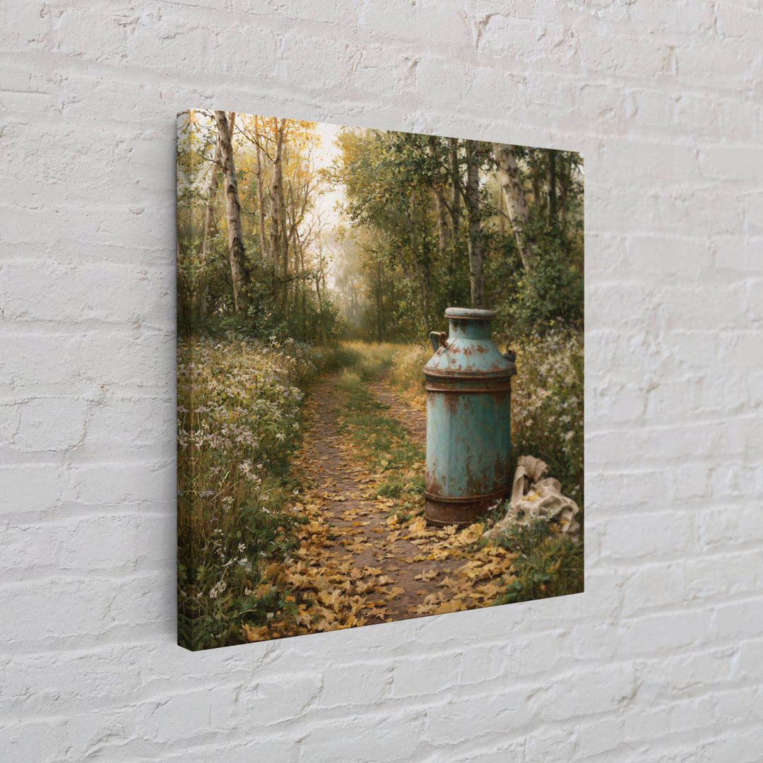 Forest Path with Golden Autumn Leaves Canvas Print, Rustic Art, Downloadable Art, Farmhouse Decor, Oil Painting, Rustic, RUS-1x1-90