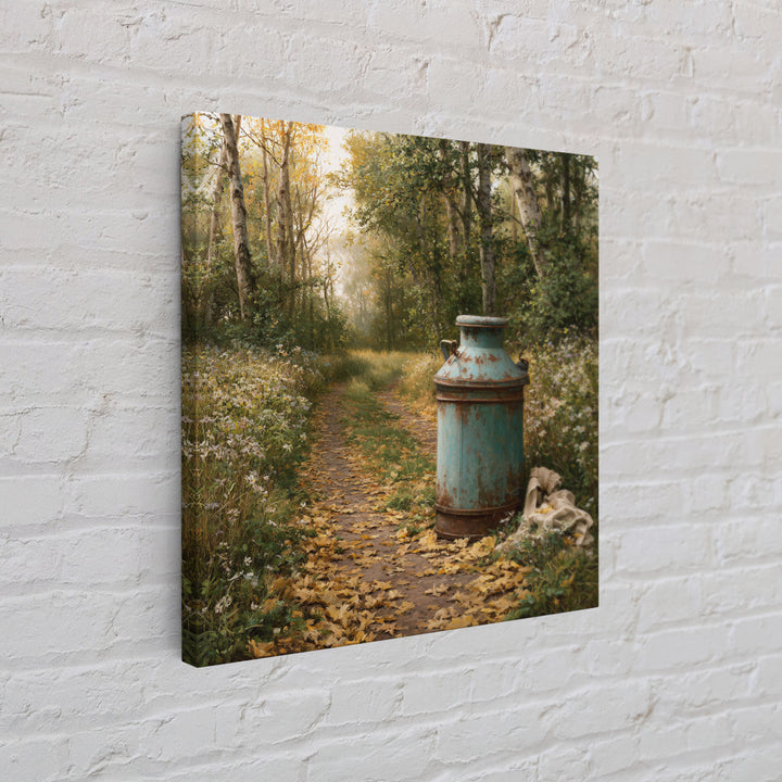 Forest Path with Golden Autumn Leaves Canvas Print, Rustic Art, Downloadable Art, Farmhouse Decor, Oil Painting, Rustic, RUS-1x1-90