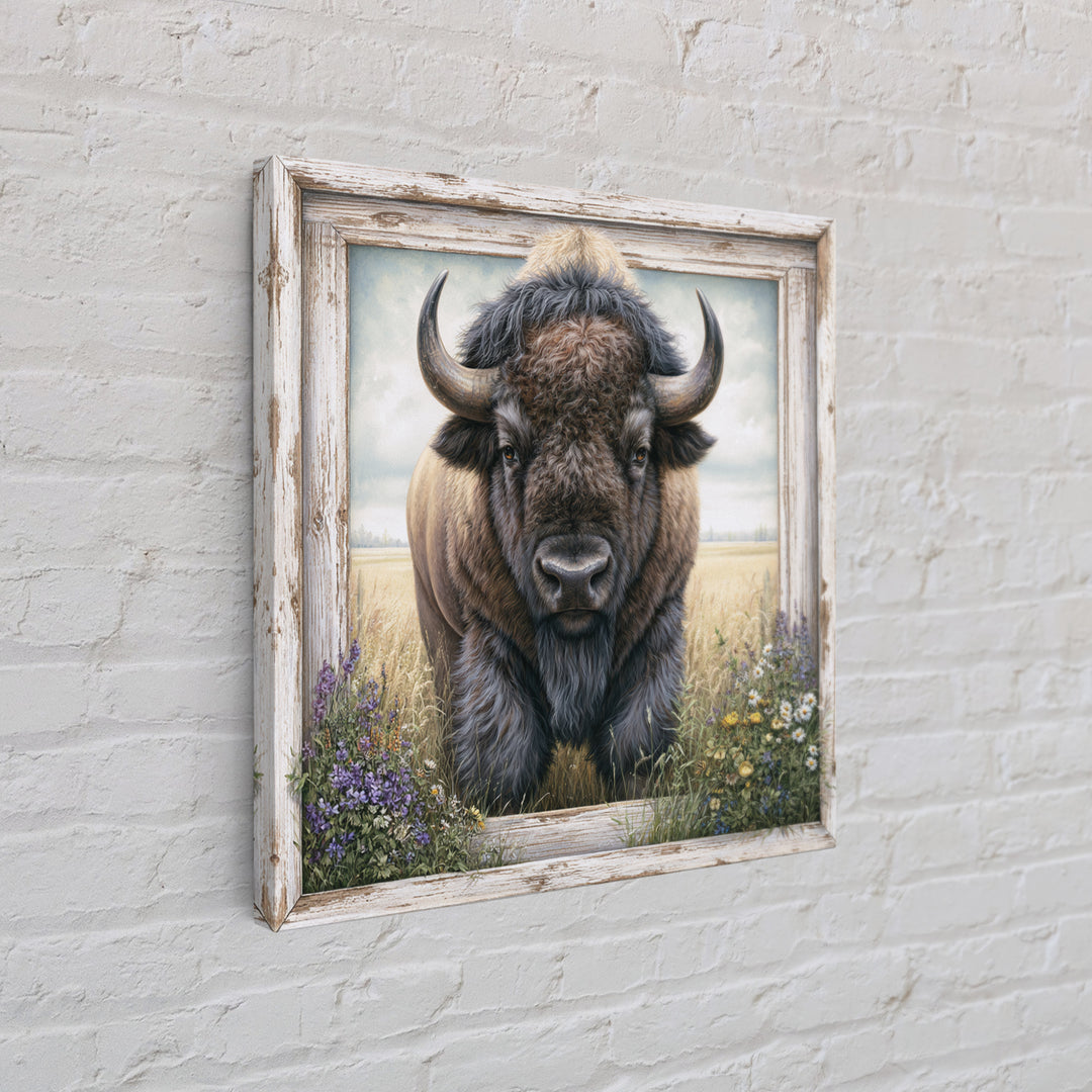 Buffalo Portrait with Western Texture Canvas Print, Rustic Art, Living Room Art, Farmhouse Decor, Fine Art, Rustic, RUS-1x1-94