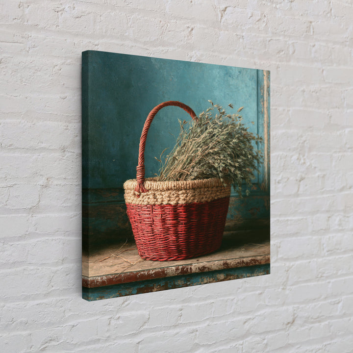 Handwoven Basket with Dried Grasses Framed Canvas Print, Rustic Art, Digital Prints, Farmhouse Decor, Fine Art, Rustic, RUS-1x1-96