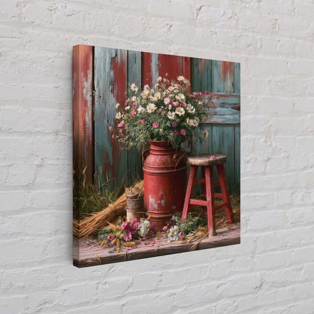 Weathered Barn Wood and Wildflower Still Life Canvas Print, Rustic Art, Wall Art, Farmhouse Decor, Rustic, Living Room Decor, RUS-1x1-97