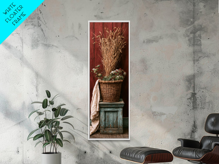 Handwoven Basket with Dried Grasses Canvas Print, Rustic Art, Statement Artwork, Farmhouse Decor, Oil Painting, Rustic, RUS-1x3-12