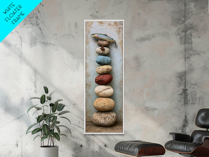 Trout Fishing Lure and River Stones Canvas Print, Rustic Art, Farmhouse Wall Art, Farmhouse Decor, Rustic, Statement Artwork, RUS-1x3-2