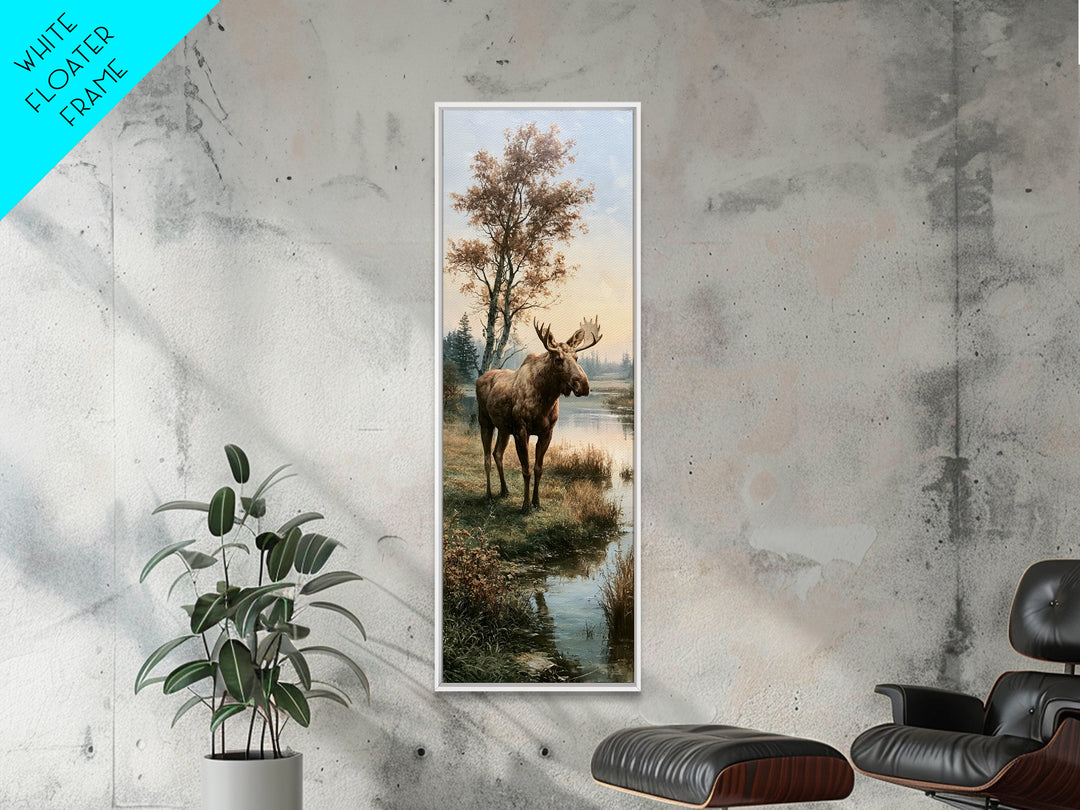 Moose Standing by a Quiet Lake Canvas Print, Rustic Art, Gallery Decor, Farmhouse Decor, Fine Art, Rustic, Contemporary Art, RUS-1x3-21