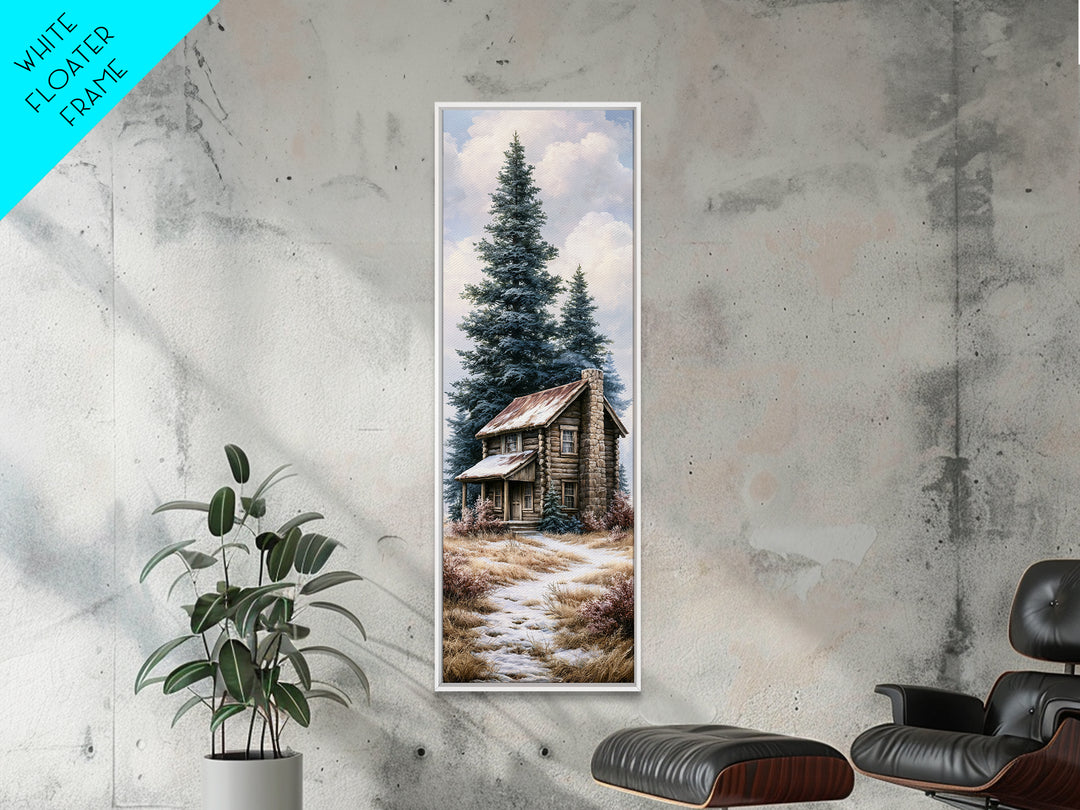 Log Cabin with Snowy Pines Canvas Print, Rustic Art, Digital Prints, Farmhouse Decor, Oil Painting, Rustic, 3d Wall Art, RUS-1x3-27