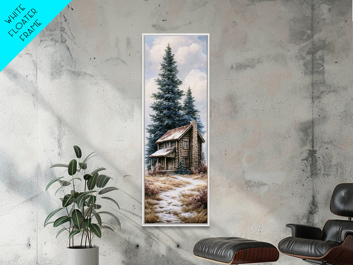 Log Cabin with Snowy Pines Canvas Print, Rustic Art, Digital Prints, Farmhouse Decor, Oil Painting, Rustic, 3d Wall Art, RUS-1x3-27