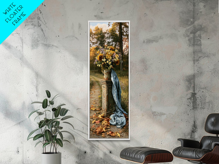 Forest Path with Golden Autumn Leaves Framed Canvas Print, Rustic Art, Portrait Painting, Farmhouse Decor, Fine Art, Rustic, RUS-1x3-30