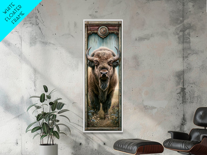Buffalo Portrait with Western Texture Framed Canvas Print, Rustic Art, Gallery Wall Art, Farmhouse Decor, Fine Art, Rustic, RUS-1x3-34