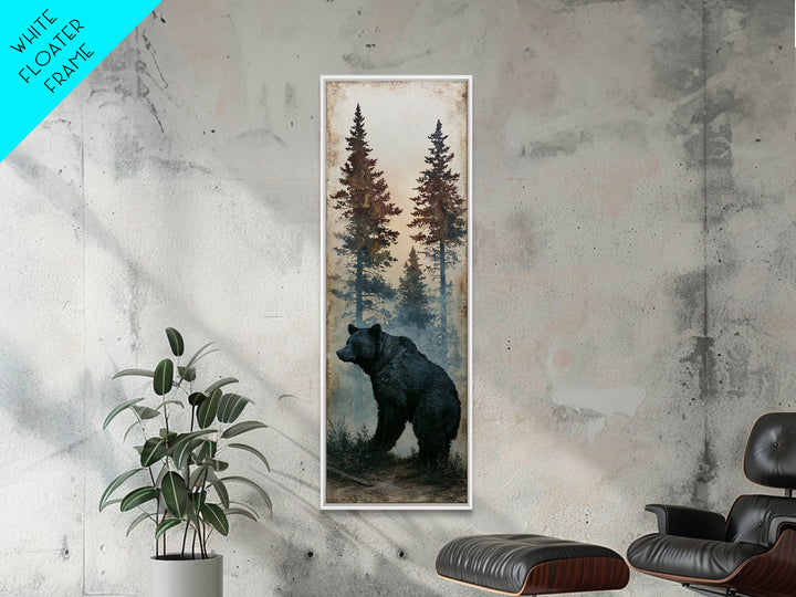 Bear Silhouette Among Pine Trees Canvas Print, Rustic Art, Oil Painting, Farmhouse Decor, Fine Art, Rustic, Modern Art, RUS-1x3-43