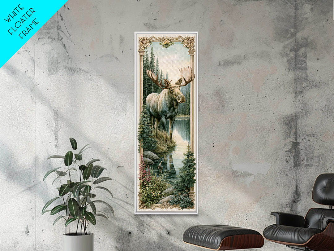 Moose Standing by a Quiet Lake Framed Canvas Print, Rustic Art, Boho Decor, Farmhouse Decor, Fine Art, Rustic, Art Print, RUS-1x3-45