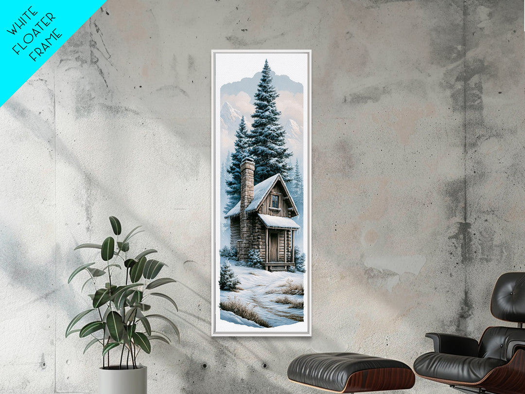Log Cabin with Snowy Pines Canvas Print, Rustic Art, Boho Wall Art, Farmhouse Decor, Abstract Art, Rustic, Downloadable Art, RUS-1x3-51