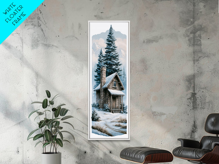 Log Cabin with Snowy Pines Canvas Print, Rustic Art, Boho Wall Art, Farmhouse Decor, Abstract Art, Rustic, Downloadable Art, RUS-1x3-51