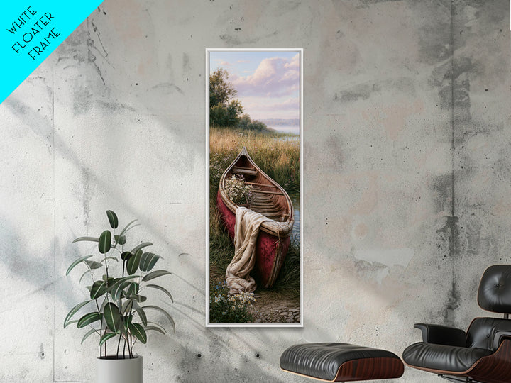 Old Canoe Pulled Onto a Lake Shore Canvas Print, Rustic Art, Oil Painting, Farmhouse Decor, Fine Art, Rustic, Modern Art, RUS-1x3-56