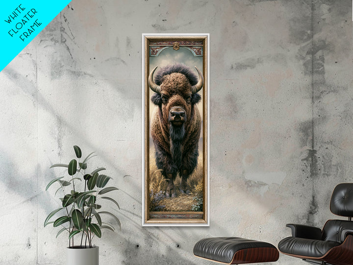 Buffalo Portrait with Western Texture Framed Canvas Print, Rustic Art, Gallery Wall Art, Farmhouse Decor, Fine Art, Rustic, RUS-1x3-58