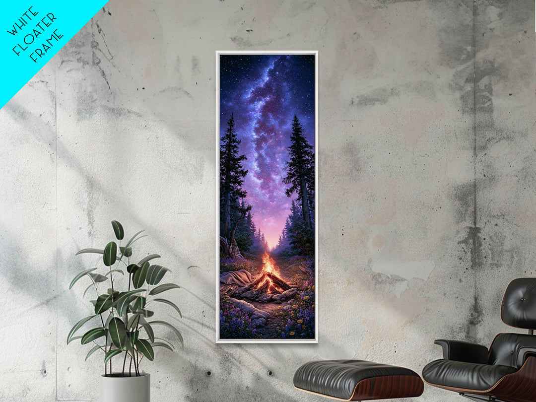 Campfire under a Starry Sky Framed Canvas Print, Rustic Art, Downloadable Art, Farmhouse Decor, Fine Art, Rustic, RUS-1x3-70