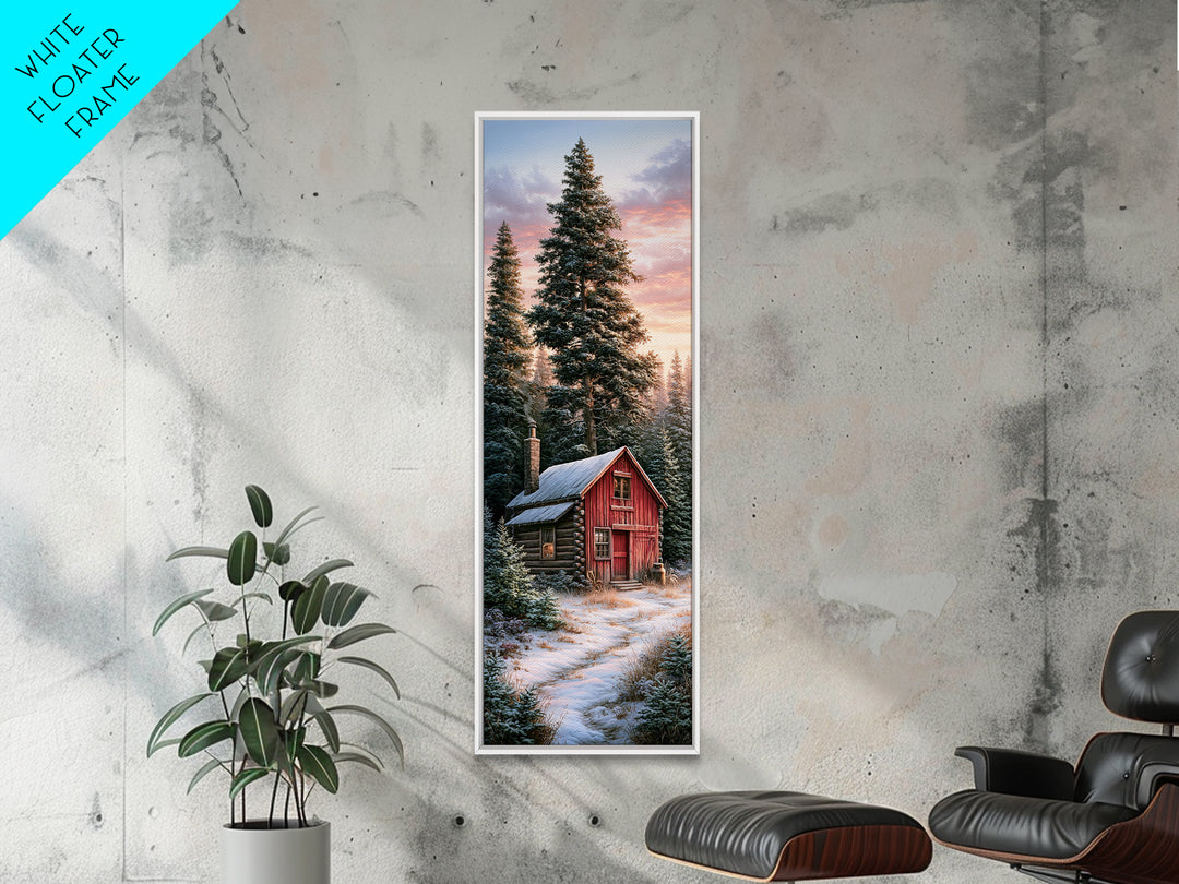 Log Cabin with Snowy Pines Framed Canvas Print, Rustic Art, Landscape Painting, Farmhouse Decor, Fine Art, Rustic, Modern Decor, RUS-1x3-75