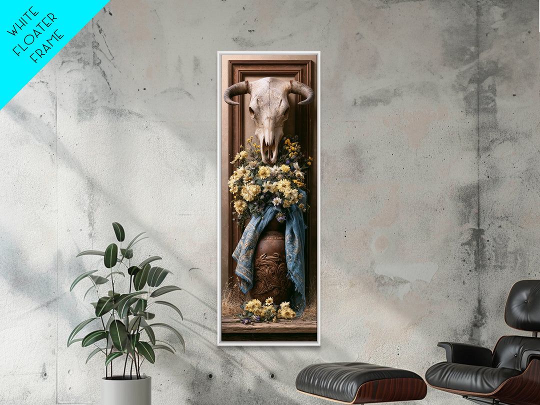 Cow Skull with Desert Flowers Canvas Print, Rustic Art, Luxury Decor, Farmhouse Decor, Fine Art, Rustic, Printable Wall Art, RUS-1x3-77