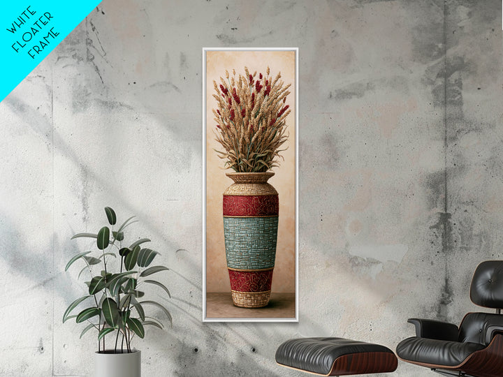 Handwoven Basket with Dried Grasses Framed Canvas Print, Rustic Art, Digital Print, Farmhouse Decor, Fine Art, Rustic, RUS-1x3-84