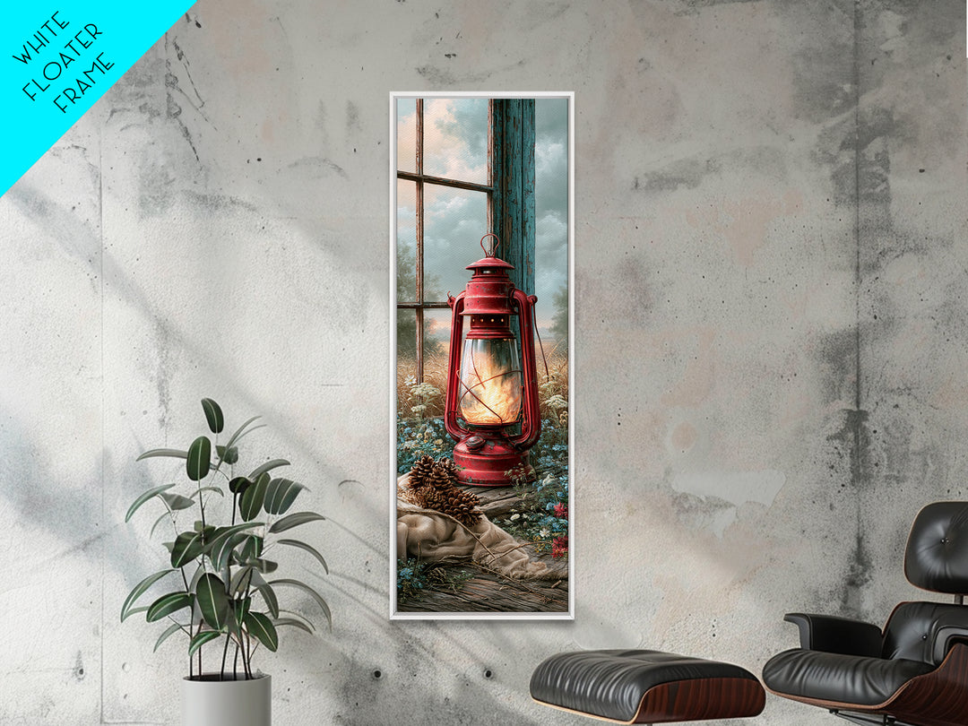 Rustic Lantern Glowing Beside Pinecones Canvas Print, Rustic Art, Boho Wall Art, Farmhouse Decor, Rustic, Downloadable Art, RUS-1x3-88