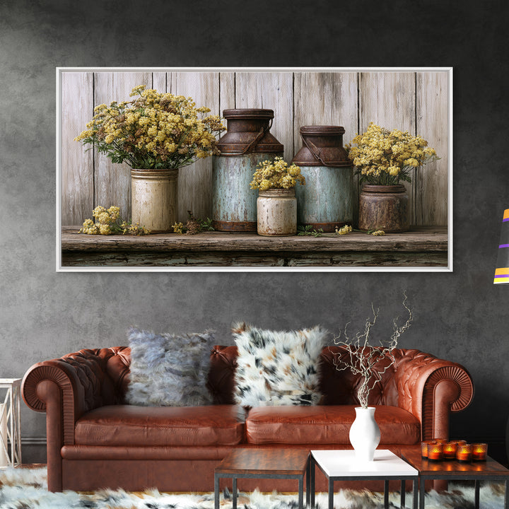 Weathered Barn Wood and Wildflower Still Life Canvas Print, Rustic Art, Wall Art, Farmhouse Decor, Rustic, Living Room Decor, RUS-2x1-21