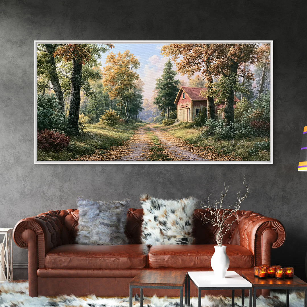 Forest Path with Golden Autumn Leaves Canvas Print, Rustic Art, Room Decor, Farmhouse Decor, Fine Art, Rustic, Oil Painting, RUS-2x1-62
