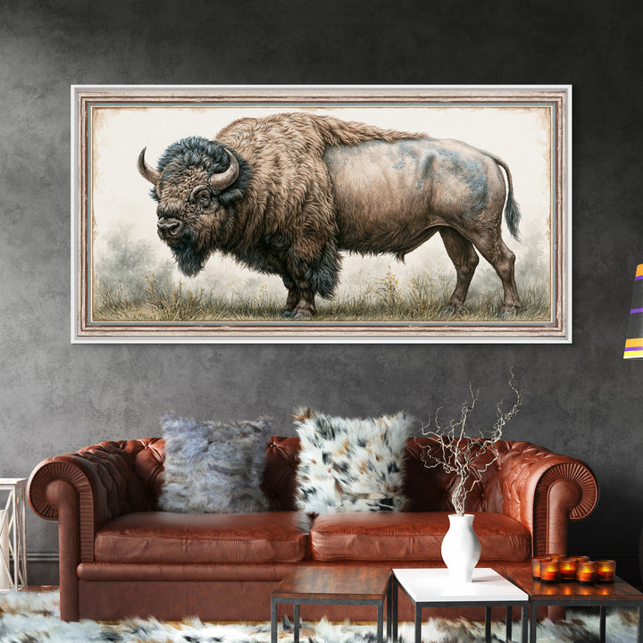 Buffalo Portrait with Western Texture Canvas Print, Rustic Art, Textured Painting, Farmhouse Decor, Fine Art, Rustic, RUS-2x1-66