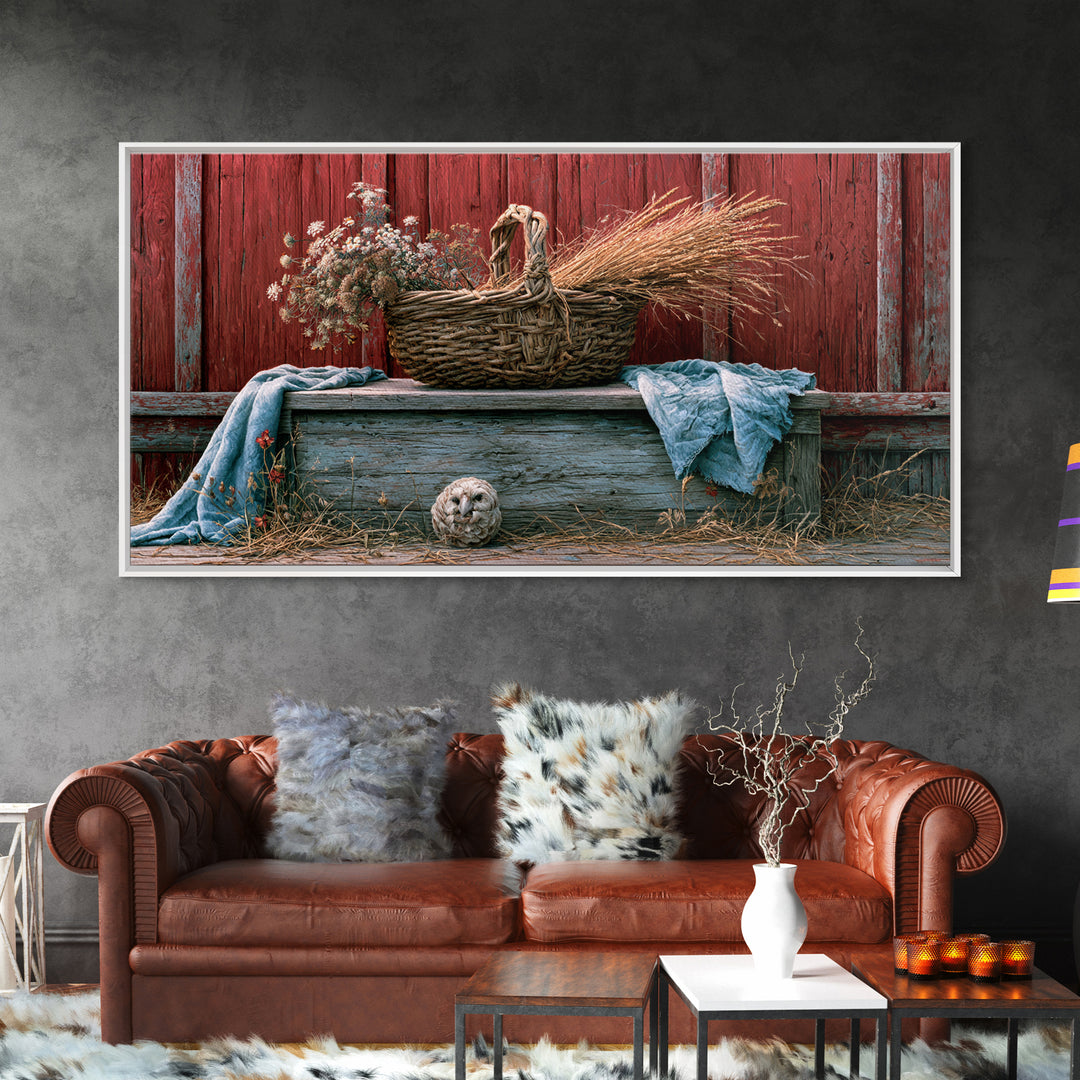 Handwoven Basket with Dried Grasses Canvas Print, Rustic Art, Oil Painting, Farmhouse Decor, Watercolor Art, Rustic, Modern Art, RUS-2x1-68