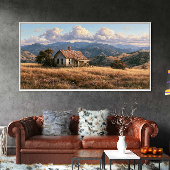Mountain Cabin Landscape Canvas Print, Rustic Art, Farmhouse Wall Art, Farmhouse Decor, Fine Art, Rustic, Statement Artwork, RUS-2x1-71