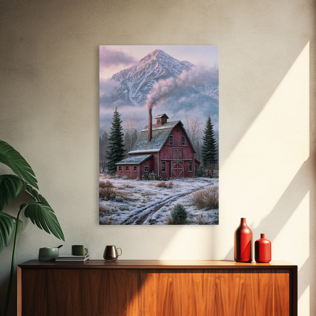Winter Mountain Scene Canvas Print, Rustic Art, Fine Art Print, Farmhouse Decor, Fine Art, Rustic, Painting, Digital Prints, RUS-2x3-31