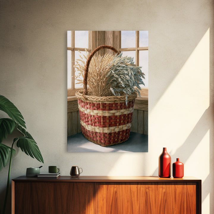 Handwoven Basket with Dried Grasses Canvas Print, Rustic Art, Landscape Wall Art, Farmhouse Decor, Rustic, Luxury Decor, RUS-2x3-32