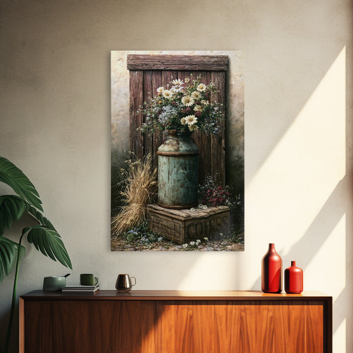 Weathered Barn Wood and Wildflower Still Life Canvas Print, Rustic Art, Living Room Decor, Farmhouse Decor, Fine Art, Rustic, RUS-2x3-57