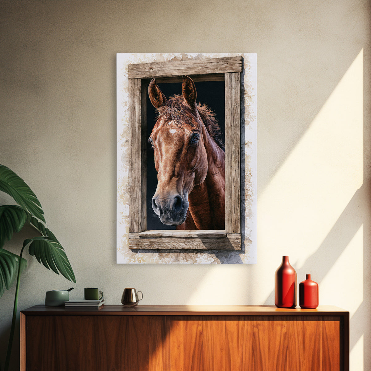 Brown Horse Portrait Canvas Print, Rustic Art, Digital Print, Farmhouse Decor, Rustic, Landscape Painting, Eclectic Wall Art, RUS-2x3-61