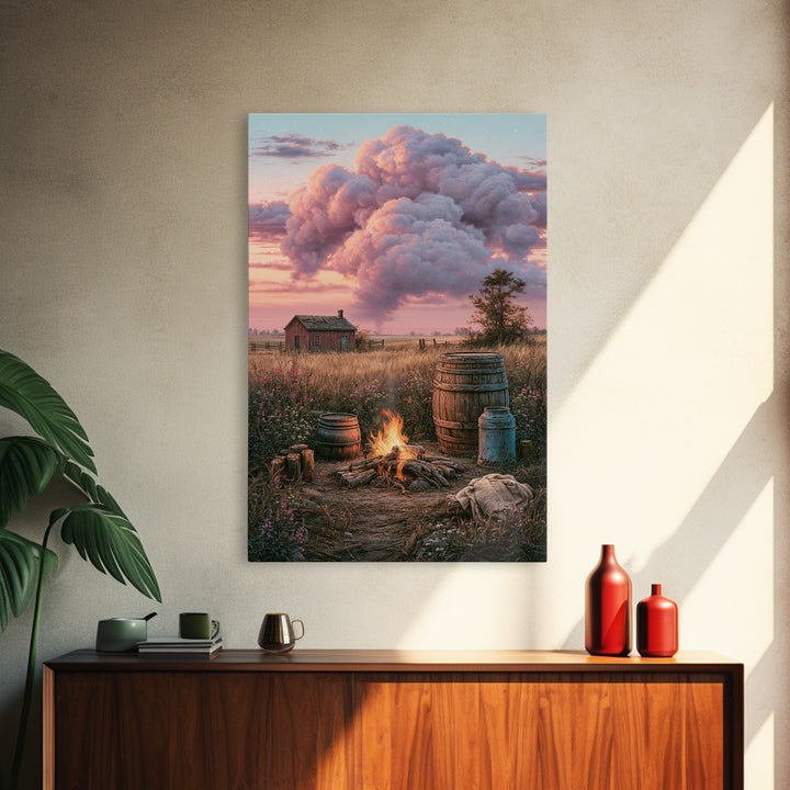 Campfire under a Starry Sky Canvas Print, Rustic Art, Home Decor, Farmhouse Decor, Oil Painting, Rustic, Living Room Decor, RUS-2x3-66