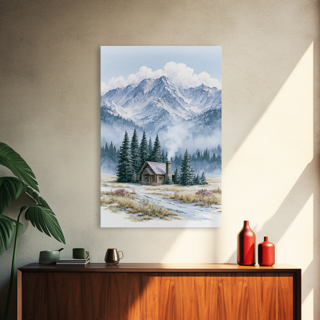 Winter Mountain Scene Canvas Print, Rustic Art, Farmhouse Wall Art, Farmhouse Decor, Fine Art, Rustic, Statement Artwork, RUS-2x3-7