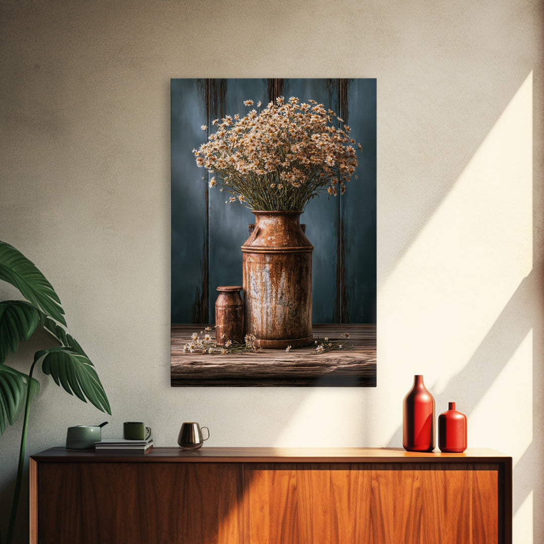 Weathered Barn Wood and Wildflower Still Life Canvas Print, Rustic Art, Living Room Decor, Farmhouse Decor, Fine Art, Rustic, RUS-2x3-81