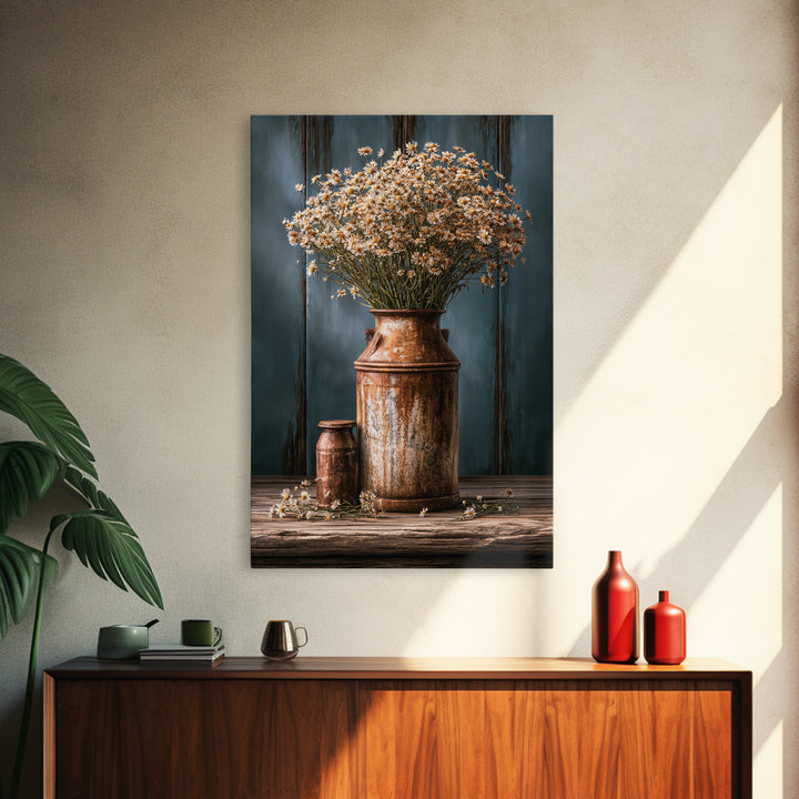 Weathered Barn Wood and Wildflower Still Life Canvas Print, Rustic Art, Living Room Decor, Farmhouse Decor, Fine Art, Rustic, RUS-2x3-81